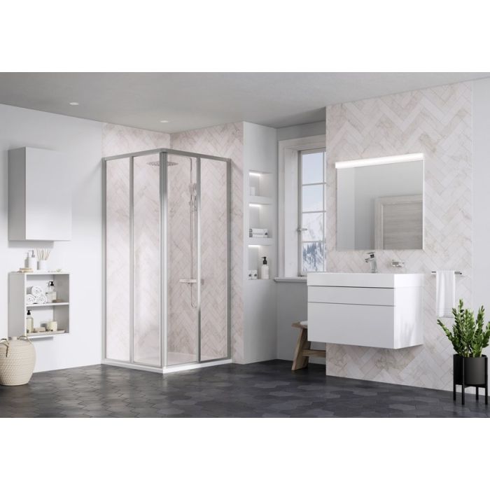 Ravak Shower Corner SRV2-100 195 S Satin + Glass Transparent (14VA0UO2Z1)