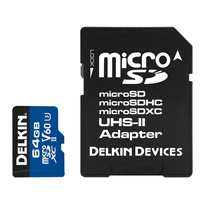 Delkin Devices microSDXC 64GB 1900x UHS-II U3 285/100 MB/s (DMSD190064GV) Delkin Devices microSDXC 64GB 1900x UHS-II U3 285/100 MB/s (DMSD190064GV)