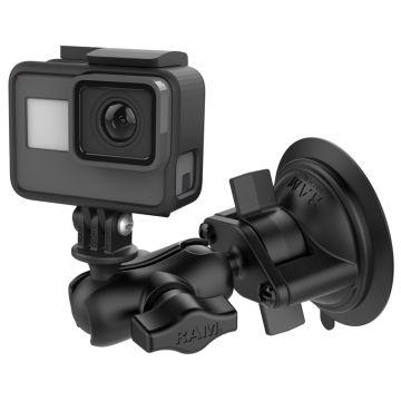 Ram Mounts RAM Twist-Lock Suction Cup Mount with Short Double Socket Arm & Universal Action Camera Adapter (RAM-B-166-A-GOP1U)