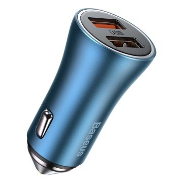 Baseus Golden Contactor Pro Fast Car Charger 2x USB 40 W Quick Charge SCP FCP AFC Blue (CCJD-A03)