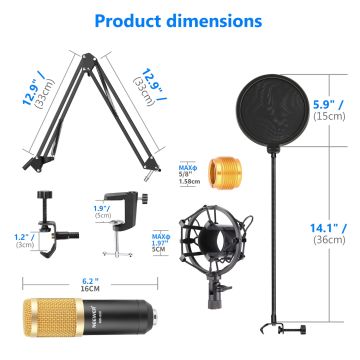 Neewer NW-800 Professional Studio Broadcasting Recording Condenser Microphone 4-in-1 Kit (40091550)