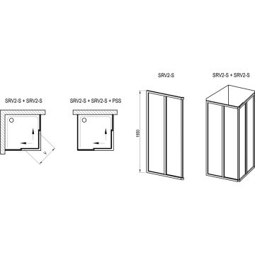 Ravak Shower Corner SRV2-80 195 S White + Glass Transparent (14V401O2Z1)