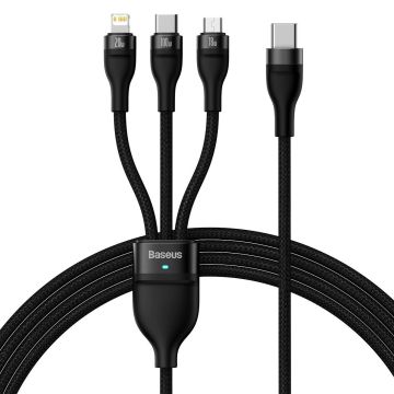 Baseus Flash Series 2 3in1 USB cable USB-C + micro USB + Lightning, 100W, 1.5m Black (CASS030201)