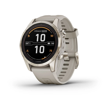 GARMIN FĒNIX 7S PRO SAPPHIRE SOLAR, SOFT GOLD STAINLESS STEEL WITH LIGHT SAND BAND (010-02776-15)