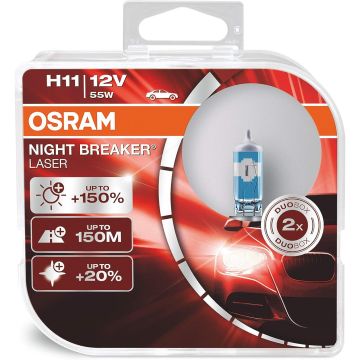 Osram Night Breaker Laser H11, + 150% more brightness, halogen headlight lamp, 12V car, duo box (2 lamps) (64211NL-HCB)