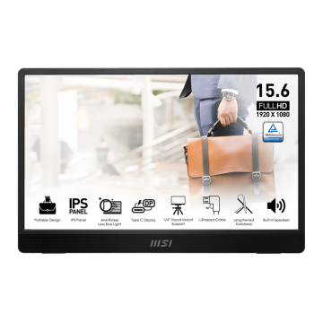 MSI PRO MP161 E2U 15.6 Inch Portable Monitor - FHD IPS, 60Hz, Improved Housing & Kickstand, Mini HDMI 2.0b, 2 x USB Type-C