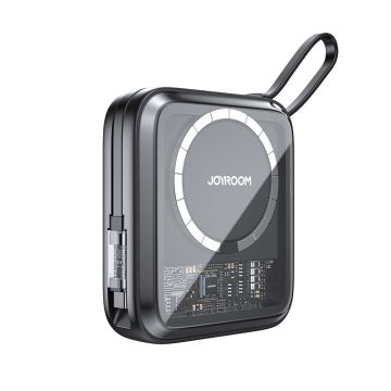 Joyroom Induction Powerbank 10000mAh Icy Series 22.5W with built-in USB-C Cable, Black (JR-L006)