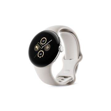 Google Pixel Watch 2 4G/LTE + Bluetooth/Wi-Fi Aluminum case in Polished Silver / sports bracelet in Porcelain