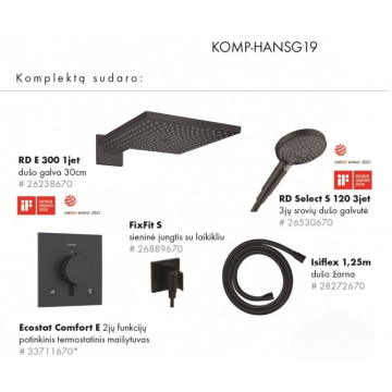 Hansgrohe Ecostat Termostata Dušas Komplekts 5in1 Matēts Melns (KOMP-HANSG19)