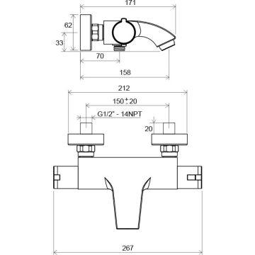 Ravak TE 082.00/150 Wall Mounted Thermostatic Bath Mixer Without Set (X070046)