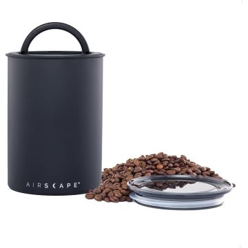 Airscape Stainless Steel Coffee Canister - Food Storage Container - Patented Airtight Lid - Preserves Food Freshness from Excess Air (Matte Black) (645771002503)