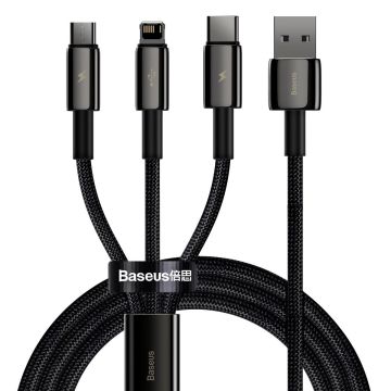 Baseus Tungsten Gold USB cable 3in1 USB to micro USB / USB-C / Lightning, 3.5A, 1.5m Black (CAMLTWJ-01)