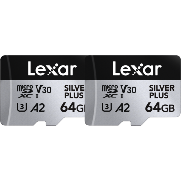 Lexar microSDXC Silver Plus 1066x UHS-I/U3/A2/4K R205/W100 (V30) 64GB - 2pack (LMSSIPL064G-B2ANG)