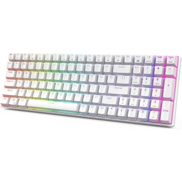 Royal Kludge RK100 White Wireless Keyboard 96% Hot-swap Blue Switches US White