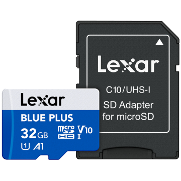 Lexar microSDHC Blue Plus UHS-I with SD Adapter, up to 100MB/s Read C10/A1/U1 (V10) 32GB (LMSBLPL032G-BNANG)