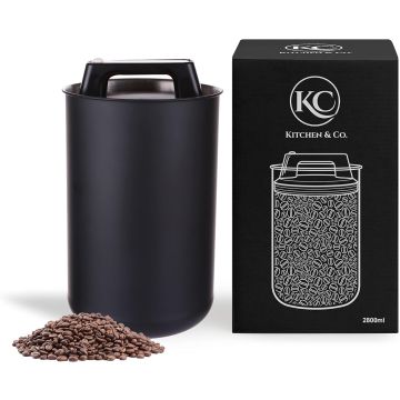Kitchen & Co. Airtight Coffee Canister for 1kg Coffee Beans with Vacuum Lid Matte Black (‎‎JZ-J1BL-X266)