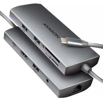 Axagon USB-C 9-in-1 Hub 5Gbps 0.2m HMC-8HLSA (HMC-8HLSA)
