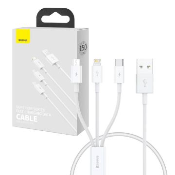 Baseus Superior Data Quick Charge USB to M+L+C 3.5A 0,5m White (P10320105221-01)