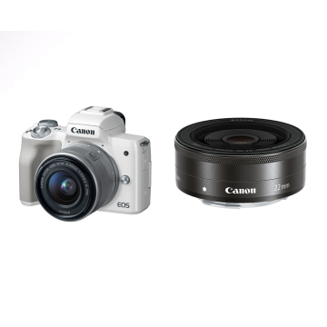 Canon EOS M50 White + EF-M 15-45mm IS STM Silver + EF-M 22mm Black