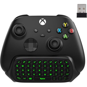 MoKo Xbox Mini Chatpad Keyboard, 2.4G Receiver, Headset Green Backlight Audio Jack support, Fits Xbox Controllers