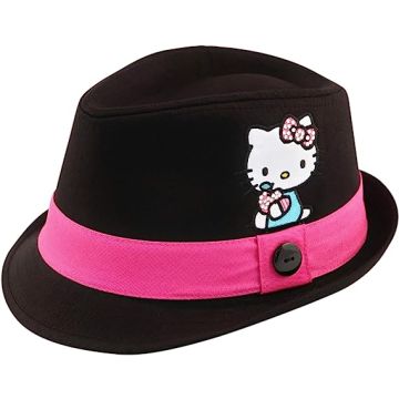 SANRIO Hello Kitty Cotton Fedora or Cadet Fun Character Hat with Satin Applique, Little Girls, Age 4-7 (Bērnu Cepure) HKF33926TG