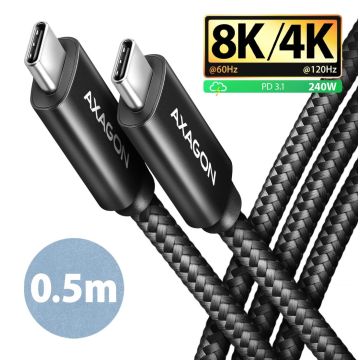 Axagon USB-C to USB-C Cable 0.5m 240W 8K Black (BUCM4X-CM05AB)