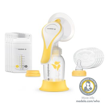 Medela Harmony Flex Rokas 2-Pakāpju Piena Sūknis + S (lēnas plūsmas) Knupis, Krūšturu ieliktņi+Piena uzglabāšanas maisiņi 101041161 (7612367073646)