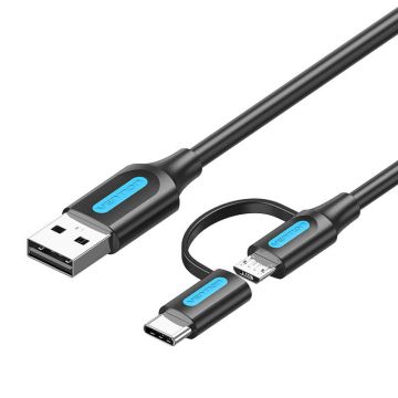Vention CQDBF Cable 2in1 USB 2.0 to USB-C/Micro USB 1m Black