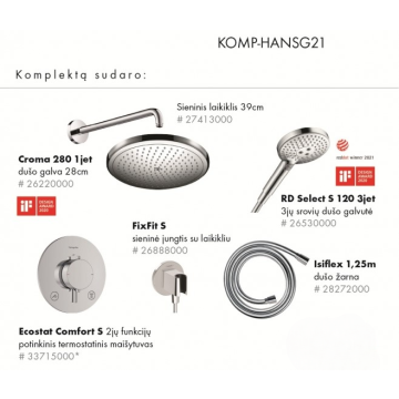 Hansgrohe Ecostat Termostata Dušas Komplekts 6in1 Hroms (KOMP-HANSG21)