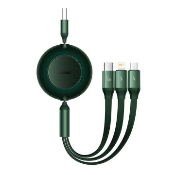 Baseus Bright Mirror 3, USB 3-in-1 cable for micro USB / USB-C / Lightning 66W / 2A 1.1m Green (CAMJ010106)