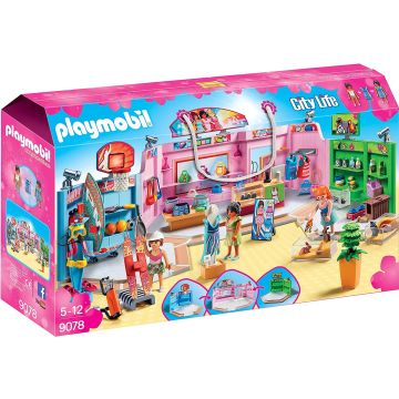 Playmobil 9078 City Life Shopping Plaza with Sports/Pet and Clothing Retailers Toy Set