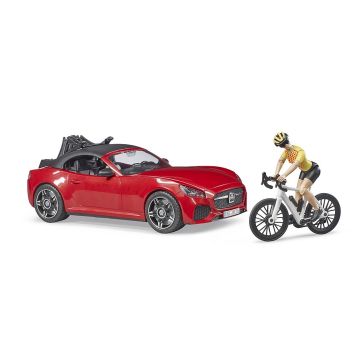 Bruder roadster with racing bicycle and cyclist (03485)