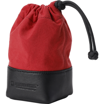 Artisan & Artist ACAM-LP140 Fabric and Leather Lens Pouch (M) Red/Black
