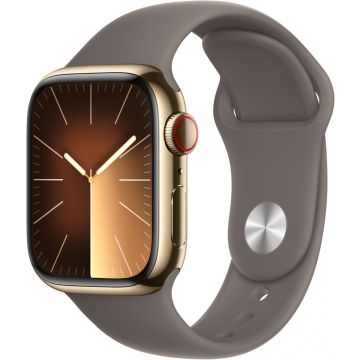 Apple Watch Series 9 GPS + Cellular 45mm Gold Stainless Steel Case with Clay Sport Band - M/L (MRMT3ET/A)