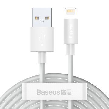 Baseus Simple Wisdom Data Cable Kit USB to Lightning 2.4A 2pcs/Set 1.5m White (TZCALZJ-02)