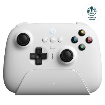 8Bitdo Ultimate 2.4G Wireless Controller, Hall Effect Joystick Update, Gaming Controller with Charging Dock for PC, Android, Steam Deck (White)