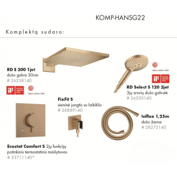 Hansgrohe Ecostat Termostata Dušas Komplekts 5in1 Gold (KOMP-HANSG22)