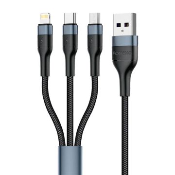 Foneng X51 3in1 USB to USB-C / Micro USB / Lightning Cable, 3A, 1,2m Black