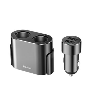 Baseus car charger splitter 2x USB 3.1A 17W + 2x cigarette lighter socket 80W black (CRDYQ-01)