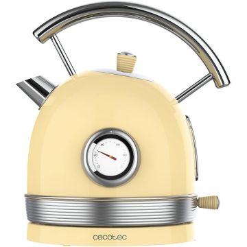 Cecotec ThermoSense 420 Light Yellow Kettle 1.8 Litre Capacity 2200W Temperature Display 360º Base Stainless Steel Vintage Style Yellow