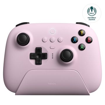 8Bitdo Ultimate 2.4G Wireless Controller, Hall Effect Joystick Update, Gaming Controller with Charging Dock for PC, Android, Steam Deck (Pastel Pink)