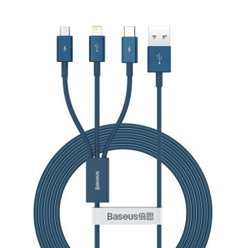 Baseus Superior Series USB cable 3in1 USB to micro USB / USB-C / Lightning, 3.5A, 1.2m Blue (CAMLTYS-03)
