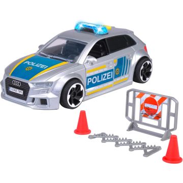 Dickie Toys - Audi RS3 - 15 cm Police Car with Road Lock and Pylons, Light & Sound, Friction Drive (203713016)