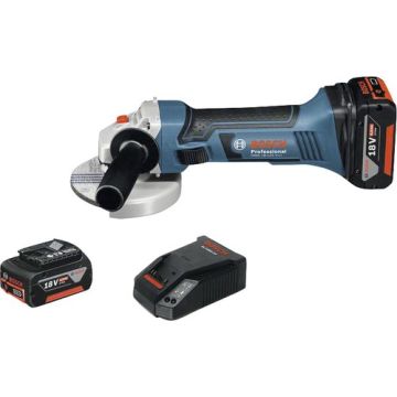 Bosch GWS 18-125 Li (4 Ah) with 2 Batteries