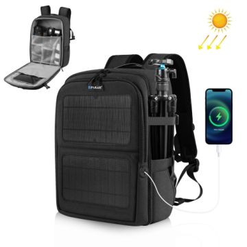 Puluz PU5018B 12W Solar Power Outdoor Portable Camera Dual Shoulders Backpack Laptop Bag Black