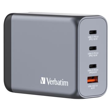 Verbatim GaN Charger 200 W 4‑Port 3×USB‑C/1×USB‑A
