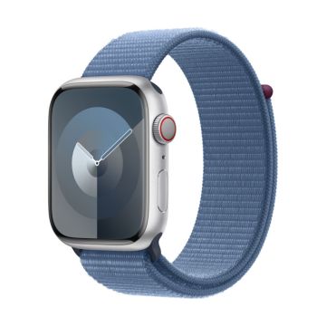 Apple Watch Series 9 GPS + Cellular 45mm Silver Aluminium Case with Winter Blue Sport Loop MRMJ3