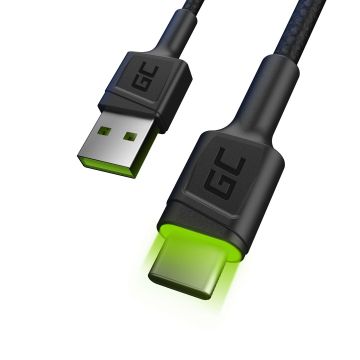 Green Cell Cable USB - USB-C GC Ray 120cm green LED with Ultra Charge QC 3.0 (KABGC06)