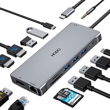 HODO USB C Docking Station Dual Monitor Aluminium Housing 14 in 1 Laptop Docking Station (B09W5JD8TL)