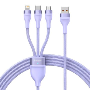 Baseus Flash II Series 3in1 USB cable USB-C + micro USB + Lightning, 66W, 1.2m Purple (CASS040005)